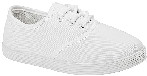 MyShoeStore Canvas School PE Gym Sports Pumps, White Lace Up, Size 3 UK
