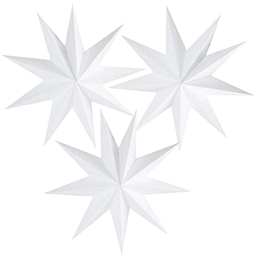 3 Pieces 3D 12 Large Paper Star White Hanging Paper Star Decorations for Weddings, Christmas Holiday, Birthday Party Celebration & Home Décor