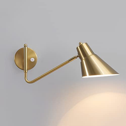 Retro Metall Wandlampe mit Schalter, Innen E27 Wandleuchte Verstellbar Langer Arm Nachttischlampe Wand-Leselampen Wandspot für Schlafzimmer Wohnzimmer Arbeitszimmer,Gold