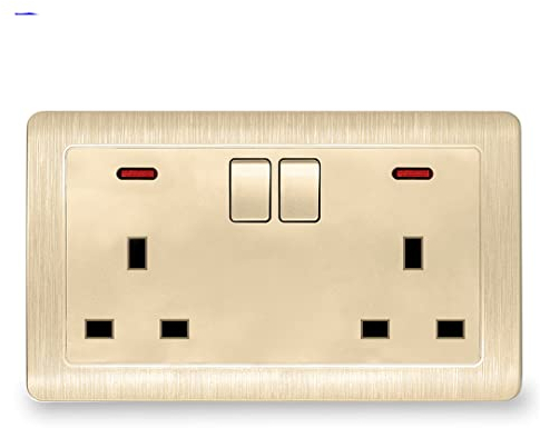Suwequest Royaume-Uni Standard à Deux Douilles de Cuisine de Cuisine Décoration de Salon Pratiques Polche à ménage doré rectangulaire 110-250V13A 146 Type de Type Golden 110-250V