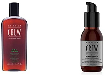American Crew Limpieza Cabellos y Piel Tea Tree 3en1 450 ml & Aceite Barba Hombre, Sérum, Hidrata y Mantiene la Barba Arreglada, 50 ml