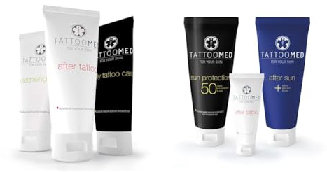 TattooMed Tattoo-Pflege Set, Medizinisches Hautpflegekomplettsystem, 3er Pack & Tattoo Protection Pool Kit - Spar Bundle (Sun Protection LSF 50 100ml & After Sun 100ml & After Tattoo 25ml)