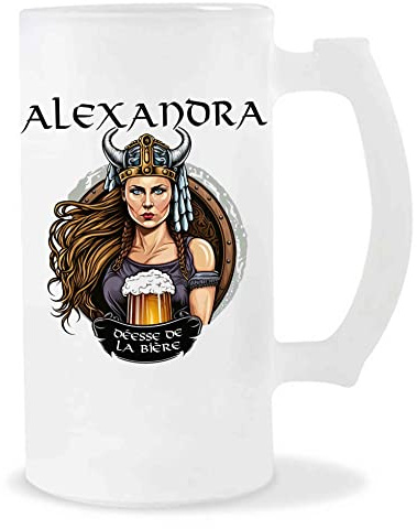 Planetee Chope de Bière Prénom Alexandra Femme Viking Valkyrie Design guerrière| Verre à bière pinte Cadeau Apéro Humour alcool pour amatrice de bière