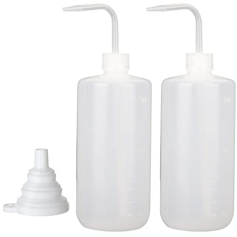 Hyber&Cara 2 Stück Spritzflasche Laborflasche Waschflasche 500 ml Squeeze Flasche aus Kunststoff mit Silikon-Trichter | Für Labor, Pflanzenbewässerung, Tattoo-Waschung, Bonus A Silikon-Trichter