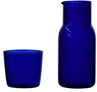 Oewnvmd Transparent Candy Color Glass Teacup Set Simple Heat- Drinking Juice Cup with Tea Pitcher Water Bottle -Blue