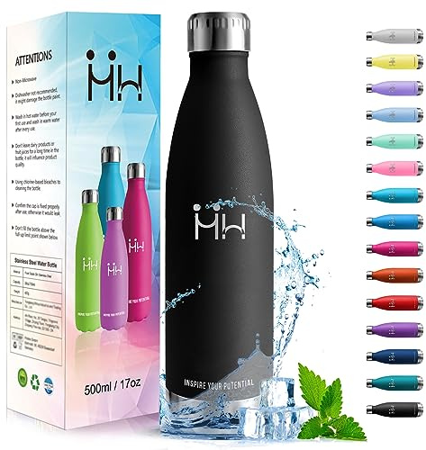 HoneyHolly Trinkflasche Edelstahl, Trinkflaschen Kinder, 500ML BPA-frei, Thermosflasche, Wasserflasche Doppelwandig, Trinkflasche Kohlensäure Geeignet, Water Bottle für Fitness, Gym, Fahrrad