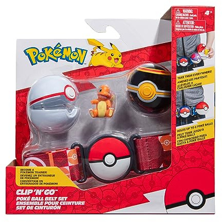 Pokémon Belt Set – Personaggio Charmander Battle da 5,1 cm con Cintura Clip 'N' Go + Accessori di Lusso per Palla e Pokéball, PKW3163