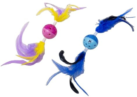 JACK AND VANILLA, Federball für Katzen, Stimuliert den Jagdinstinkt, Strapazierfähige Materialien, Leicht zu reinigen, Größe 36 cm, Leuchtende Farben, Katzenspielzeug Modell