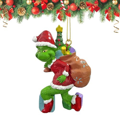 Ptesuply Christmas Ornament, Green Christmas Tree Decorations, Funny Resin G-rinch Xmas Decor for Home Holiday Party (B)