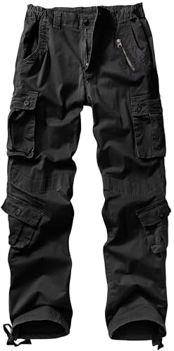 VATINNT Women's Cotton Cargo Trousers Stretch Work Trousers | 9-Pocket Hiking Pants with Part-Elastic Waist for Outdoor and Casual Wear No Belt