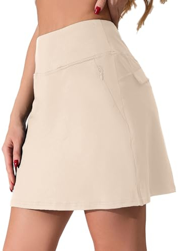 Timuspo Rock Damen Sommer mit Hose Drunter Sommerrock Skort mit 4 Taschen Luftig Hosenrock Minirock Tennis Skirt Outdoor Workout Khaki M