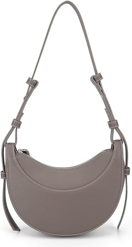 RuiDay Borsa a Tracolla da Donna in Pelle PU, Borsa Mezzaluna, Borsa Hobo Casual, Piccola Borsa a Tracolla, Grande Capacità Tracolla Borsa Donna Tinta, Con Tracolla Regolabile (Grigio)