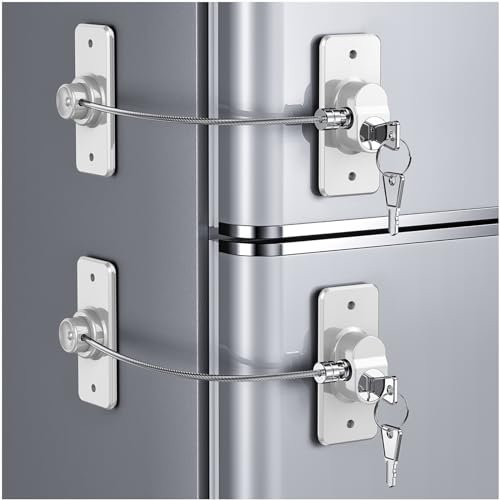 Candado Nevera para Bebés y Adultos, Paquete de 2 Cerraduras para Frigorífico, Cierre de Seguridad Autoadhesiva para Refrigeradores, Armario, Puertas de Gabinetes, Cajones y Ventanas-Blanco 2 Pieza