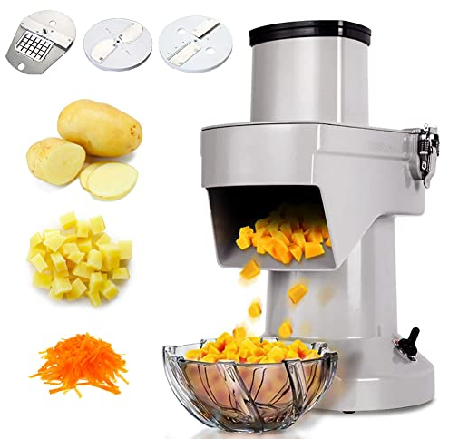 Cortador de verduras eléctrico 3 en 1, rallador, cortador comercial de frutas y verduras de 180 kg/h con cuchillas de 6/8/10/13/15/22 mm, corte ajustable de 2-4 mm de espesor, rallador de 2/3 mm, pro