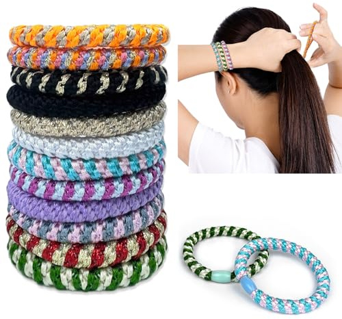 12 St Hårband, Hästsvanshållare Med Blandade Färger Resårer Inga Skador Armband Stretch Hår Bobbles för Kvinnor Flickor Tunt/Tjockt/Medellång/Långt Hår