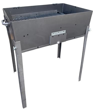 Barbecue da esterno con coperchio richiudibile in ferro, piedi estraibili, per carbone o legna, ideale per campeggio, picnic, grigliate (40x30 cm)