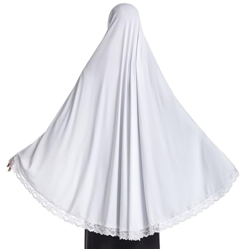 Jazvano Hijab musulmán para mujer instantáneo grande hijab jersey turbante khimar abaya suave mujer oración hijab, 1 pieza encaje hijab bufanda, Blanco, M