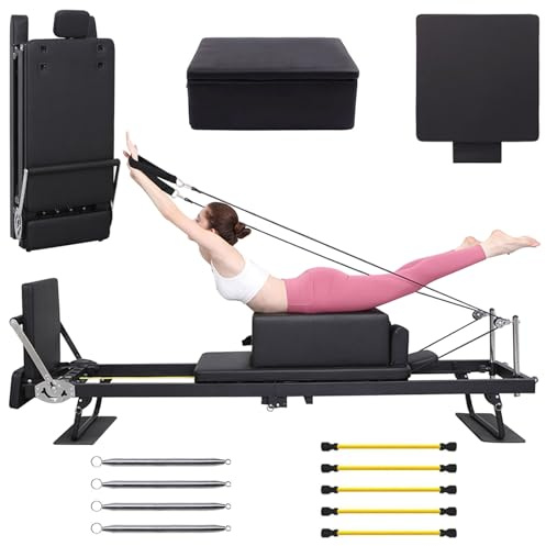 GRDSGRD Pilates Reformer Machine Set Foldable Pilates Equipment Multifunctional Abdominal Board for Home and Workout with Pilates Sitting Box, Springboard,Grau