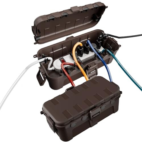 Flemoon [2 Pack] Outdoor Electrical Box Waterproof, Medium Weatherproof Electrical Box (11.5x5.2x4 inch) w/6 Cable Entry Ports, Extension Cord Cover for Power Strip, Timer, Plug, Holiday Light, Brown