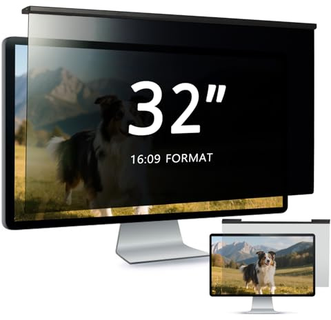 EliWhale 32 Inch 16:9 Hanging Computer Privacy Screen Filter for Monitor | 731 x 435mm, Removable Hanging Privacy Screen, Glossy Finish, Anti Glare Screen Protector, HD Anti bluelight for 31.5-32 Inch