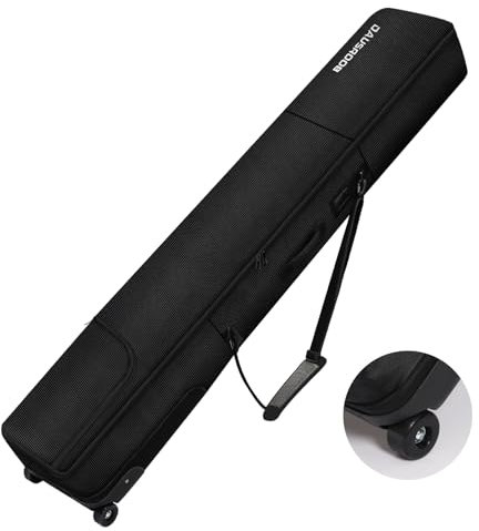 DAUSROOB Snowboardtasche mit Rollen, vollständig gepolsterte Skitasche für Flugreisen, 1680D wasserdichter Stoff, Rollski-Reisetasche zum Fliegen, langlebig, große Kapazität für Ski, Stiefel und Helme