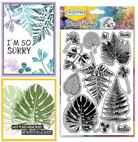 CHGCRAFT Blätter Adern Flecken Clear Stamp Silikon Clear Stamps Transparent Handwerk Stempel für DIY Scrapbooking Fotoalbum dekorative Karten machen, Blatt, 6,3x4,3 Zoll