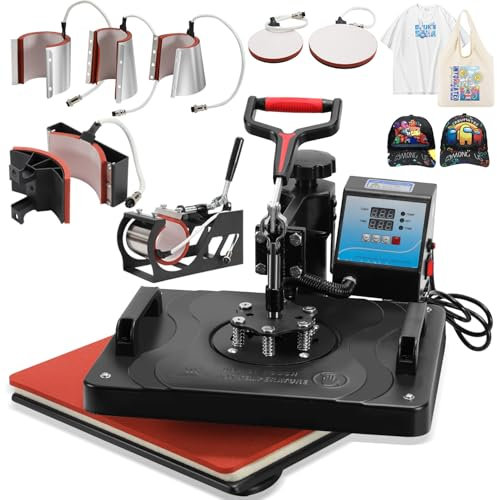 ISOISL Transferpresse, 8 in 1 Hitzepresse 38x29cm, Heat Press mit 360 Grad Schwenkbar, Mulitifunktional Wärmepresse mit LED Digitalanzeige, Schnelles Aufheizen, Heißpresse für T-Shirts, Tassen