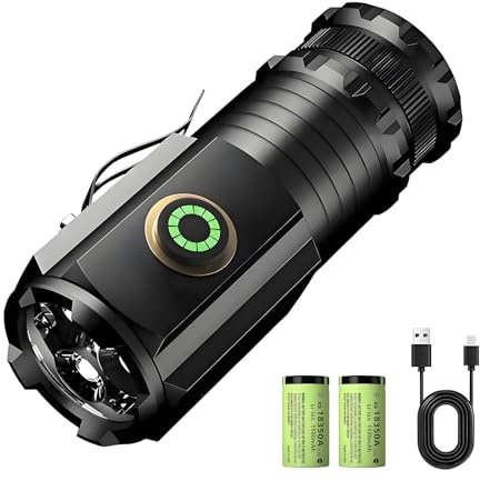 ZOBMIO LED Taschenlampe Mini Extrem Hell，5000 Lumen Aufladbar，5 Lichtmodi kleine Torch mit Magnete und Langer Betriebsdauer，3* Starke Lampenperlen，IPX6 Wasserdicht, für Camping，Wandern，Outdoor，Notfäll