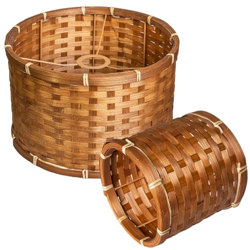 Set di paralume in bambù, cilindrico, effetto rattan, 30 cm e 16 cm, per lampade da terra (2, marrone bambù)
