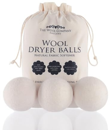 The Wool Company Tumble Dryer Balls | Reusable Wool Dryer Balls for Fabric Softening | Reduce Drying Times, Creasing & Static | 100% New Zealand Wool Laundry Balls (Pack of 3)