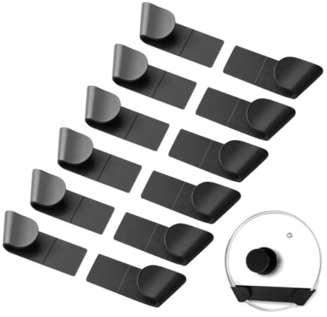 UxradG 6 Pairs Pot Lid Holder Wall Mounted, Hanging Pot Lid Organization Lovers, Self Adhesive Wall Mount Storage Organiser for Home, Cupboard, Cabinet Door