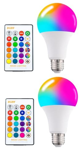 Mocturnity - Bombilla LED regulable (15 W, E27, con mando a distancia, proyector RGB multicolor (16 colores)