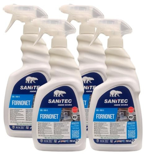 Fornonet, Detergente Alcalino Schiumogeno Super Concentrato per Forni, Grill e Piastre, Ideale per Togliere Residui di Grasso, Olio e Sporco di Cibo Bruciato, Flacone 750 ml (4 Unità)