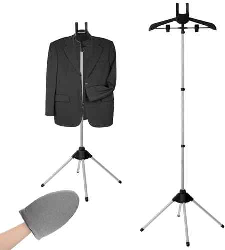 Garment Steamer Rack & Garment Ironing Glove for Clothes,Adjustable Steamer Stand for Clothes,Adjustable Garment Hanger Standing,Foldable Iron stand with Ironing Glove for Steaming Clothes(32-63 Inch)