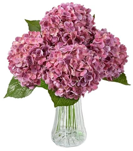 IZHAOGJING Hortensia Artificielle, Fleurs Artificielles Lot de 6 hortensias artificiels en Latex, 180 pétales, Toucher réaliste, for compositions Florales de Mariage, décoration d'intérieur(Rose Red)