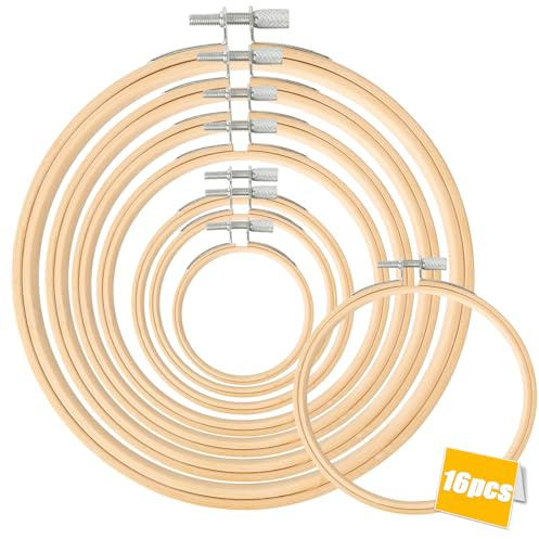 8 Größen Bambus Stickrahmen (8-10-13-15-18-20-23-26cm), 16 Stück Kreuzstich Rahmen, Einstellbar Kreis Ringe, Gut für Stickereien, Kunstwerke, DIY-Werkzeuge