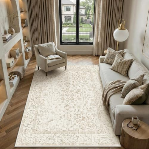 PureCozy Teppich Wohnzimmer Beige 160x230cm Waschbarer rutschfest Teppiche