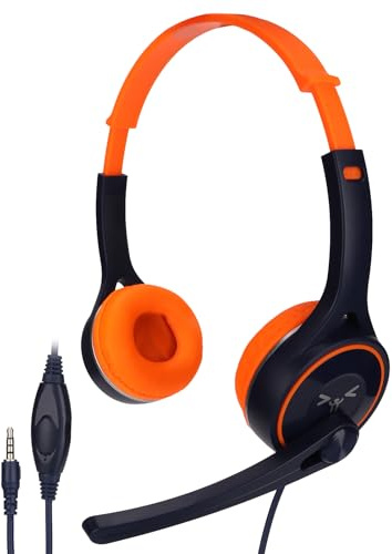 BONKZEBU Stereo Wired Foldble Brusreducering Av Headset med Delning Av Port 3,5 Mm Jack BekväM Lättvikt Hållbar för Barn Travel School Blue Orange 1,8 M Kabel