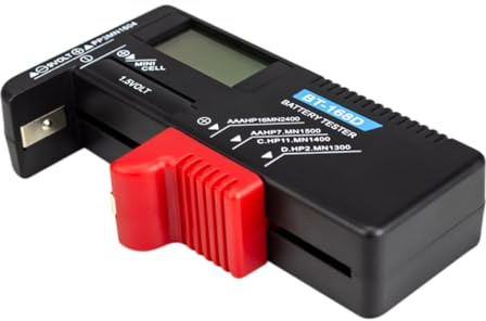 FUNNETOYU Probador Digital de Baterías Pantalla Medidor de Voltaje Portátil para Aa Aaa Compacto y Fácil de Usar