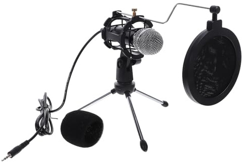 BUGUUYO Micrófono de Condensador Conector 3,5 Mm para PC y Portátil, Kit para Juegos y Grabación, Soporte Trípode Ajustable, Filtro Antichoque para Streaming y Podcast, Color Negro