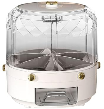 Distributore di cereali - Grande contenitore a grano rotondo, dispenser di caramelle rotante a 360°, robusto contenitore multi-griglie, design facile da accedere, scatola 6 scomparti per armadio