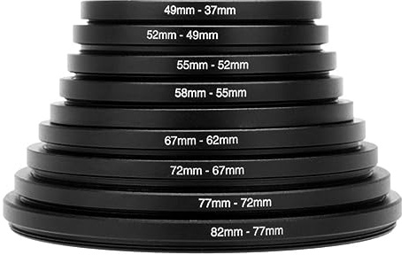 Kit de filtro de lente de cámara: juego de 9 piezas de anillos adaptadores UV y polarizadores para subir y bajar 82-37 mm, 37-82 mm, kit de accesorios y