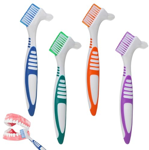 Rairsky Lot de 8 Brosses À Dents pour Prothèses Dentaires (4 Couleurs) | Brosse à Dents Artificielles pour Soins de la Denture,Brosse à Dents Dentier pour Attelles Dentaires et Protège