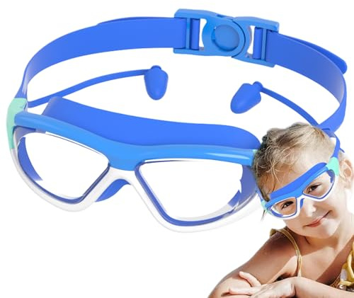 Ampi occhialini da nuoto per bambini, antiscivolo, resistenti ai raggi UV, anti-appannamento, a prova di perdite, impermeabile, maschera attaccata, tappi per le orecchie in silicone integrati