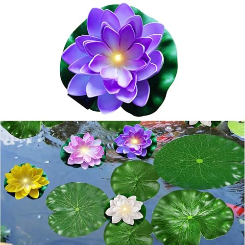 GZWY Schwimmende Lotuslichter, Solar Schwimmende Seerosen für Teich (A) | Teich Deko Garten Lotusblüte Künstlich Nachtlampe, Lotusblüte Lotusblatt Teichlicht für Garten Schwimmbad Miniteich Deko