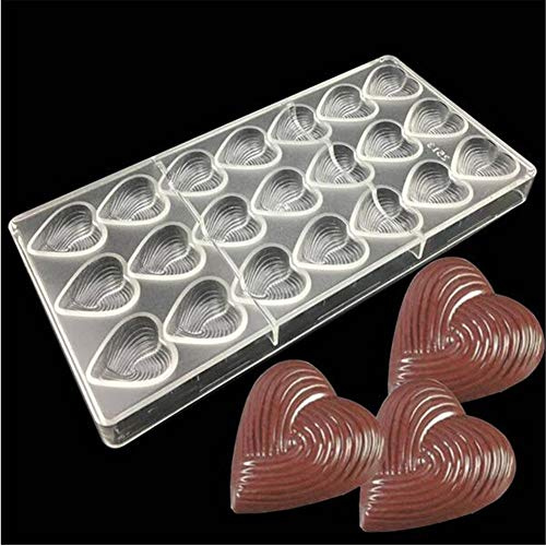 Vak Regalo San Valentín Forma de Corazón Policarbonato Chocolate Moldes, Flor Patrón Horneado Plástico Fuente Horno Bandeja Candy Jelly Pudin Moldes Pastel Herramientas Bricolaje - 14.5x28x2.5cm