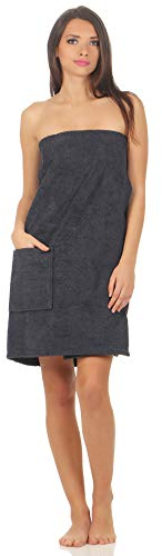 Class Home Collection Saunakilt Damen – Weiches Baumwolle Frottee Saunahandtuch mit Klettverschluss, ideal als Saunatuch, Saunazubehör, Hamamtuch, tragbare Badetücher für Sauna & Wellness, Anthrazit