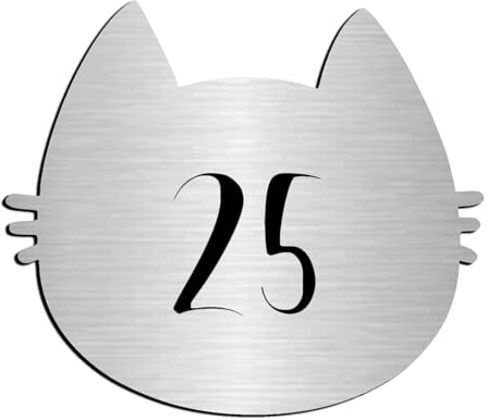 DECOHO - Numéro Fantaisie Personnalisable pour Boite aux Lettres Couleur Argent Chiffres Noirs - Modèle Chat - Argent