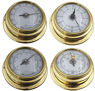 Alicer Set di 4 stazioni meteo, barometro portatile da parete marina orologio metro termometro igrometro kit