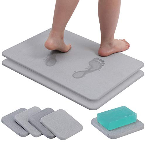 Stone Bath Mat Diatomaceous Earth Bath Mat Diatomite Large Fast Water Drying Diatom Mud Foot Pad Bathroom Floor Mats Diomaschos Diomataceous Diacotomous Earth (Grey)